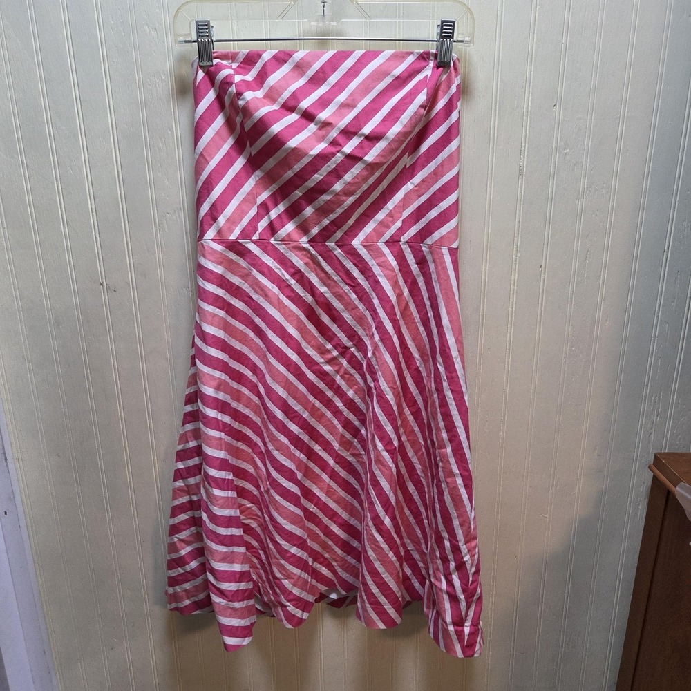 Ann Taylor Dress Womens 10P‎ Pink Stripe Strapless A-Line Sundress Knee Length